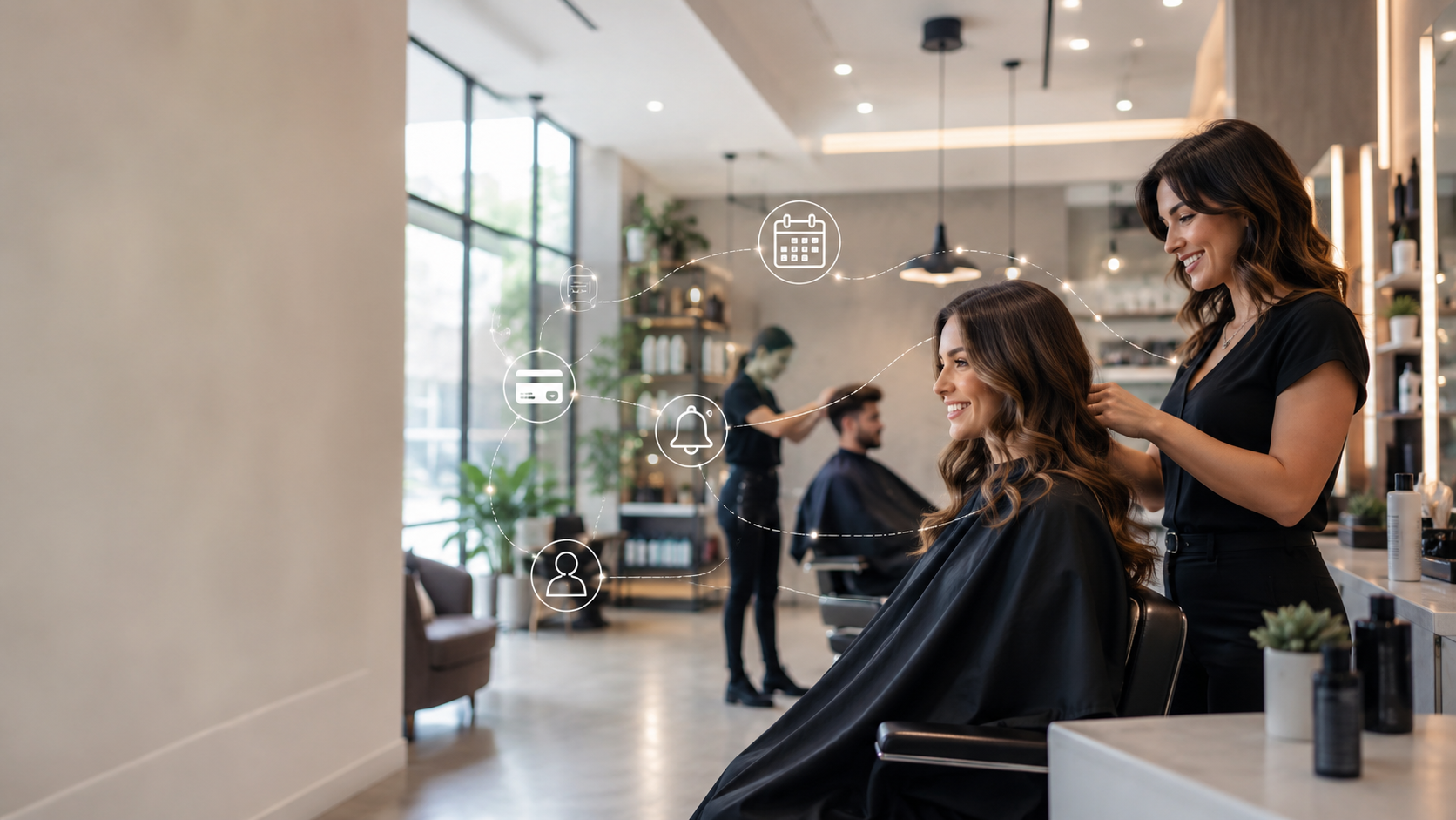 Stylist working with a client inside The Barber Domain salon experience